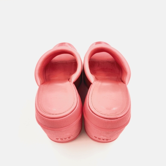 FENDI Pink Platform Slip-On Logo Leather & Rubber Designer Slides Sandals EU 37 - Picture 7 of 9